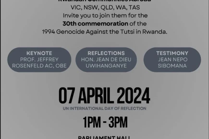 RCA to commemorate 1994 Genocide against the Tutsi in Rwanda at Canberra