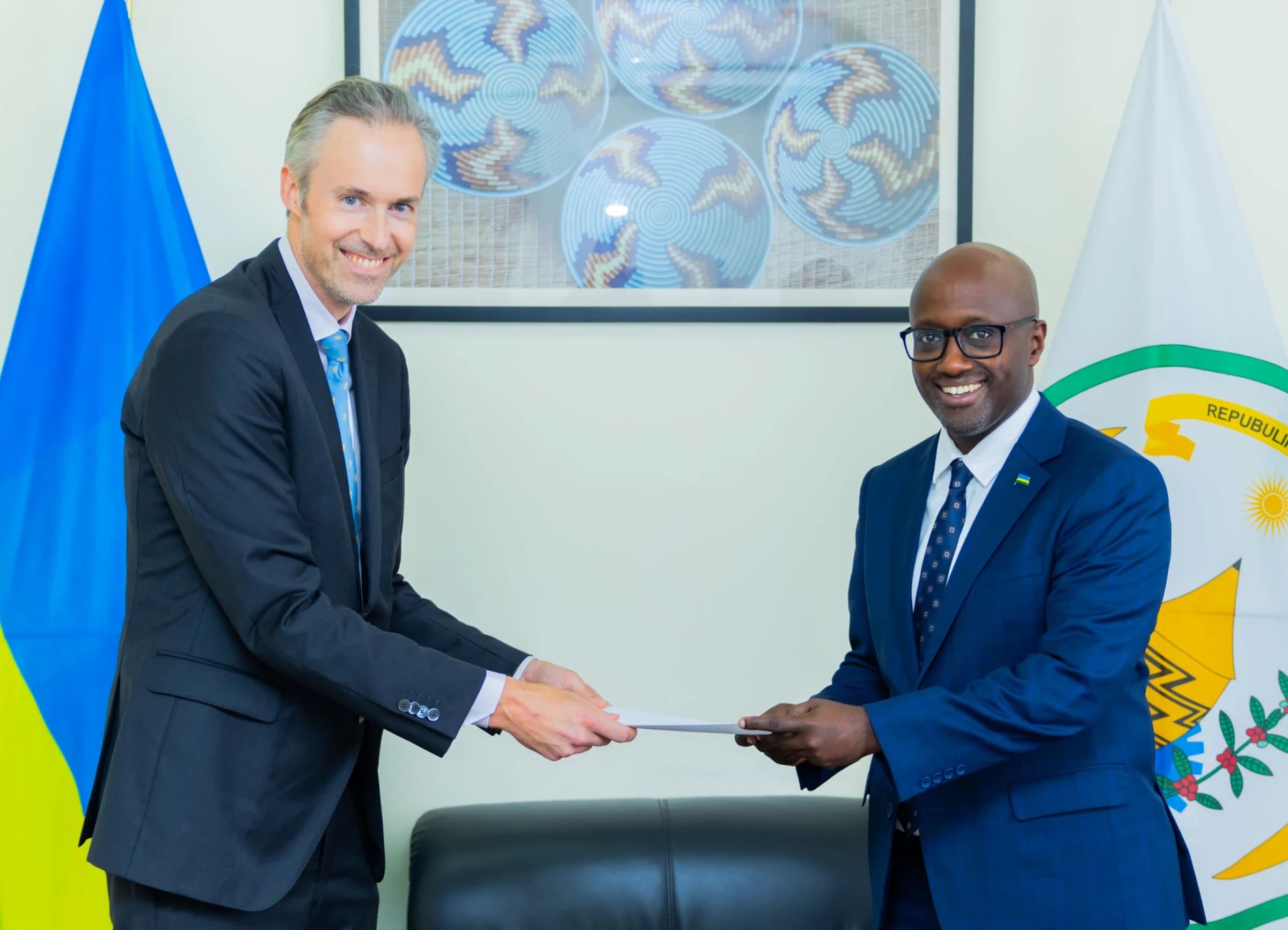 Minister Nduhungirehe Receives Copies of Letters of Credence from Ambassador-Designate of Sweden