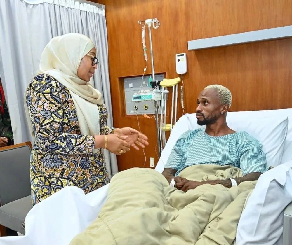 Tanzanian President Samia Suluhu Visits Injured Yanga SC Star Pacôme Zouzoua in Hospital